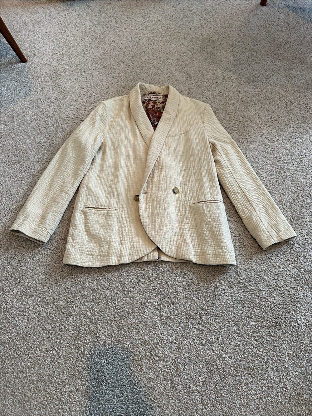 Free People Cream Double-Breasted Blazer